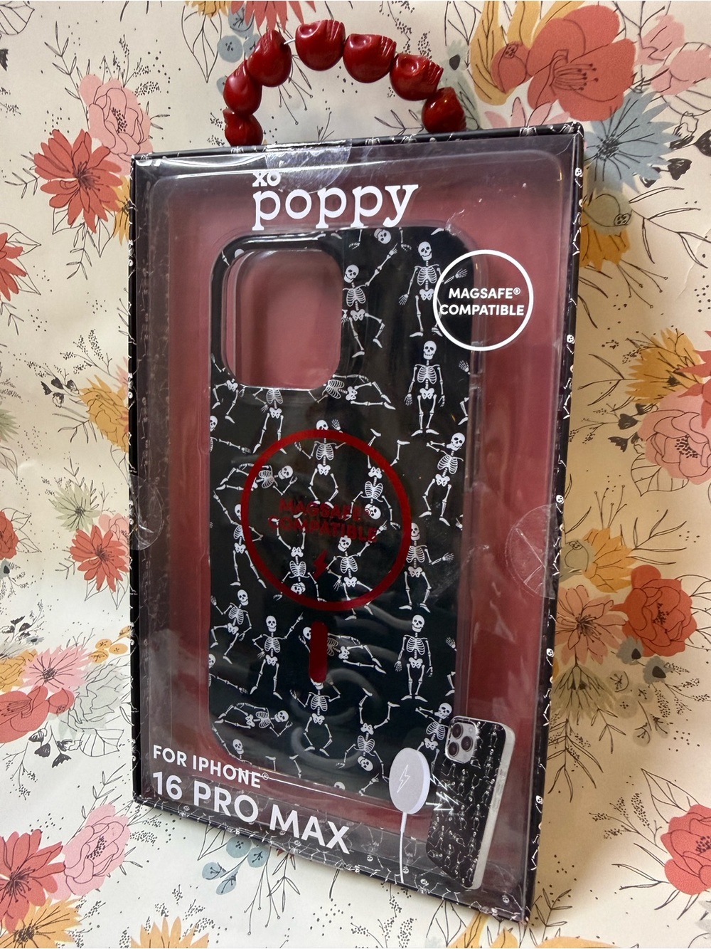 XO Poppy Black Skeleton iPhone 16 Pro Max Case - MagSafe Compatible